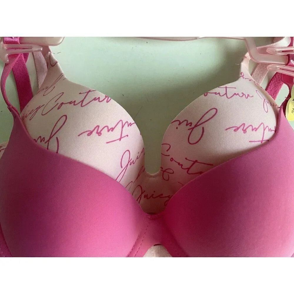 2 Pack Juicy Couture Sleek & Smooth Bra Sz 34B Lined Pink‎ Bling Logo JC5149 NEW - Picture 6 of 9